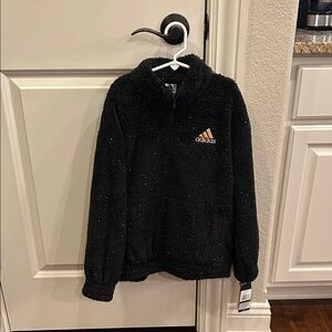 Adidas Girls Black with Gold Sparkle Sherpa Pullover